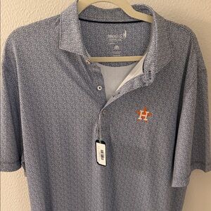 Men's Navy Micro-Pattern Polo with Orange Star Emblem NWT